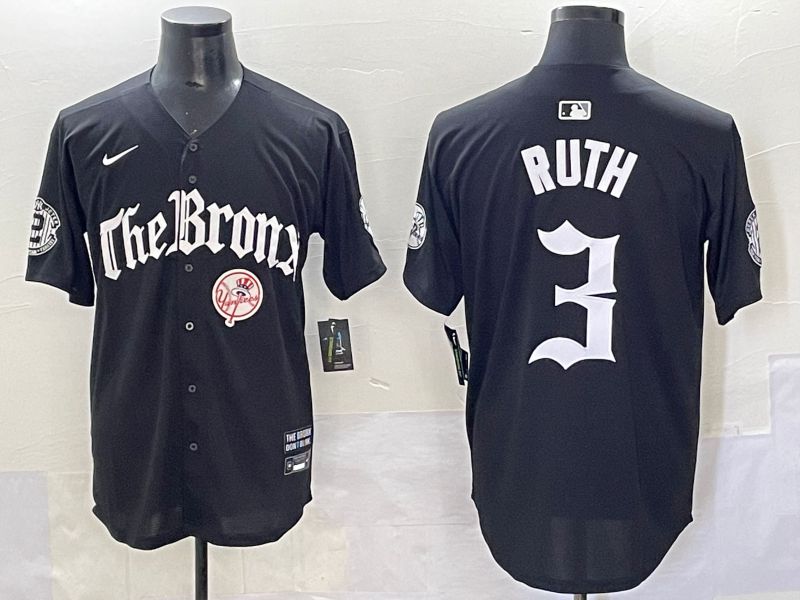 Men 2025 New York Yankees 3 Ruth Black Five generations Joint Name Nike MLB Jersey style 7
